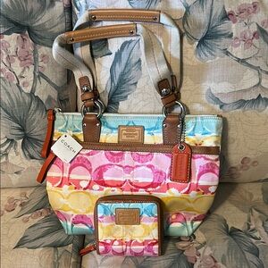 Coach Colorful Signature Tote and Wallet